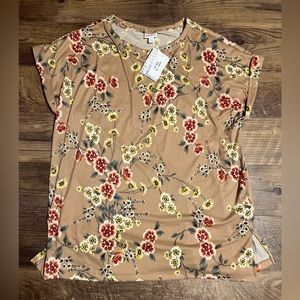 NWT Lularoe LEAH Tunic Top Size XL Brand New Floral Pattern 2023 Tan Blush Color
